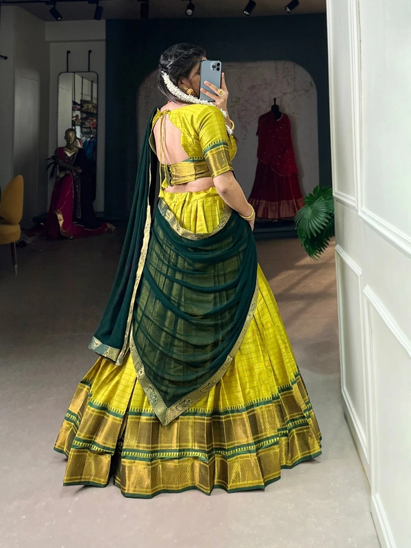 Azorte Fashion Cotton Silk Paithani Weaving Lehenga - Stitched, Zari Border Dupatta, Perfect for Traditional Celebrations - PRT, Stitched, Unstitched