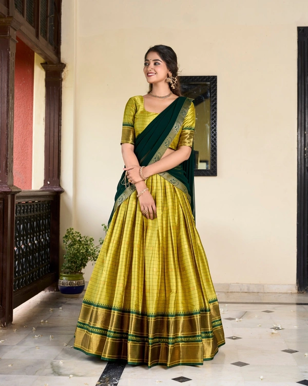 Azorte Fashion Cotton Silk Paithani Weaving Lehenga - Stitched, Zari Border Dupatta, Perfect for Traditional Celebrations - PRT, Stitched, Unstitched