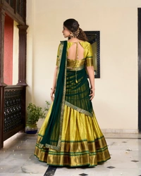 Azorte Fashion Cotton Silk Paithani Weaving Lehenga - Stitched, Zari Border Dupatta, Perfect for Traditional Celebrations - PRT, Stitched, Unstitched