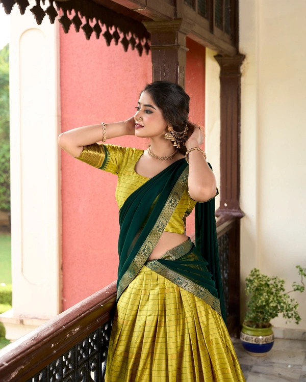 Azorte Fashion Cotton Silk Paithani Weaving Lehenga - Stitched, Zari Border Dupatta, Perfect for Traditional Celebrations - PRT, Stitched, Unstitched