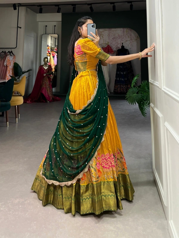 Azorte Fashion Cotton Silk Thread Embroidered Lehenga with Zari Blouse & Sequin Georgette Dupatta - Stitched Festive Outfit for Women - LUV, Stitched, Unstitched
