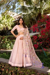 Azorte Fashion Pink Gold Crush Lehenga with All-Over Embroidery & Tassel Dupatta – Like a Rose in Full Bloom | Lehenga Collection - Stitched, Unstitched