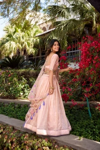 Azorte Fashion Pink Gold Crush Lehenga with All-Over Embroidery & Tassel Dupatta – Like a Rose in Full Bloom | Lehenga Collection - Stitched, Unstitched