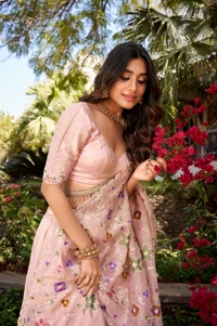 Azorte Fashion Pink Gold Crush Lehenga with All-Over Embroidery & Tassel Dupatta – Like a Rose in Full Bloom | Lehenga Collection - Stitched, Unstitched