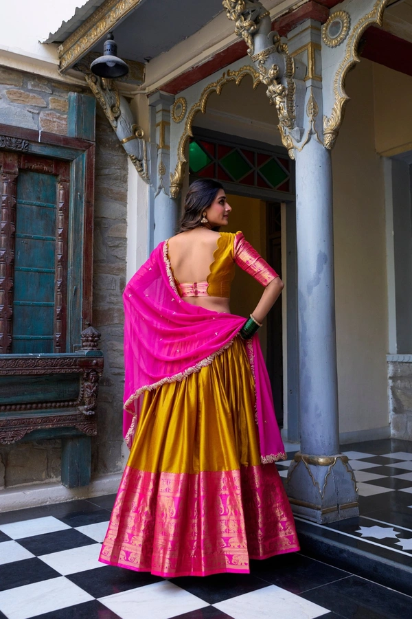 Azorte Fashion Narayan Pattu Lehenga Choli with Zari Weaving & Georgette Dupatta – South Indian Grace Meets Modern Elegance - MST, Stitched, Unstitched