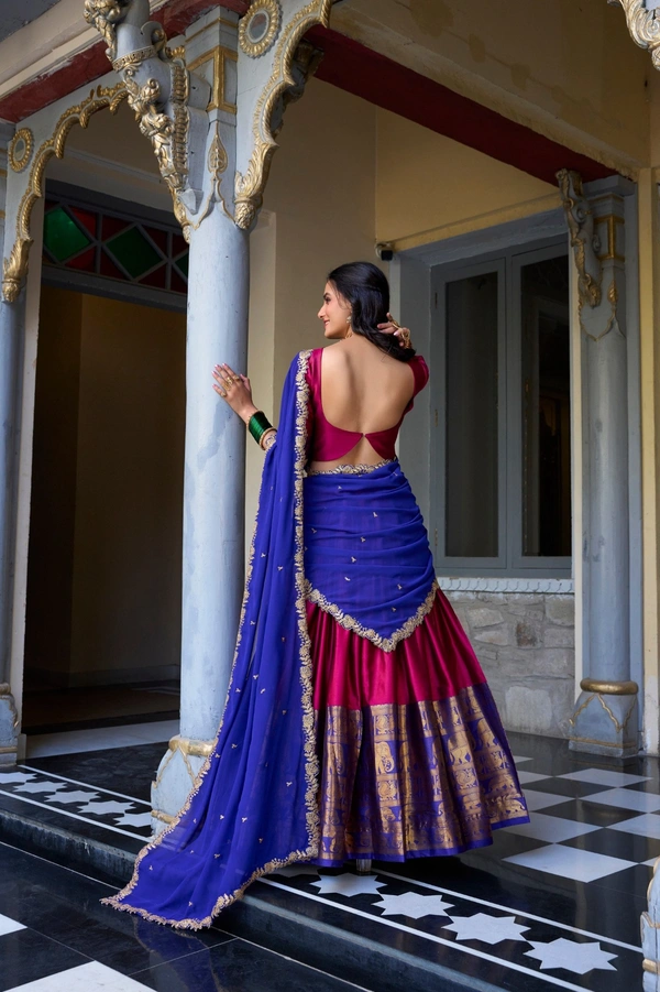 Azorte Fashion Narayan Pattu Lehenga Choli with Zari Weaving & Georgette Dupatta – South Indian Grace Meets Modern Elegance - PNK, Stitched, Unstitched