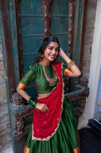 Azorte Fashion Narayan Pattu Lehenga Choli with Zari Weaving & Georgette Dupatta – South Indian Grace Meets Modern Elegance - GRN, Stitched, Unstitched