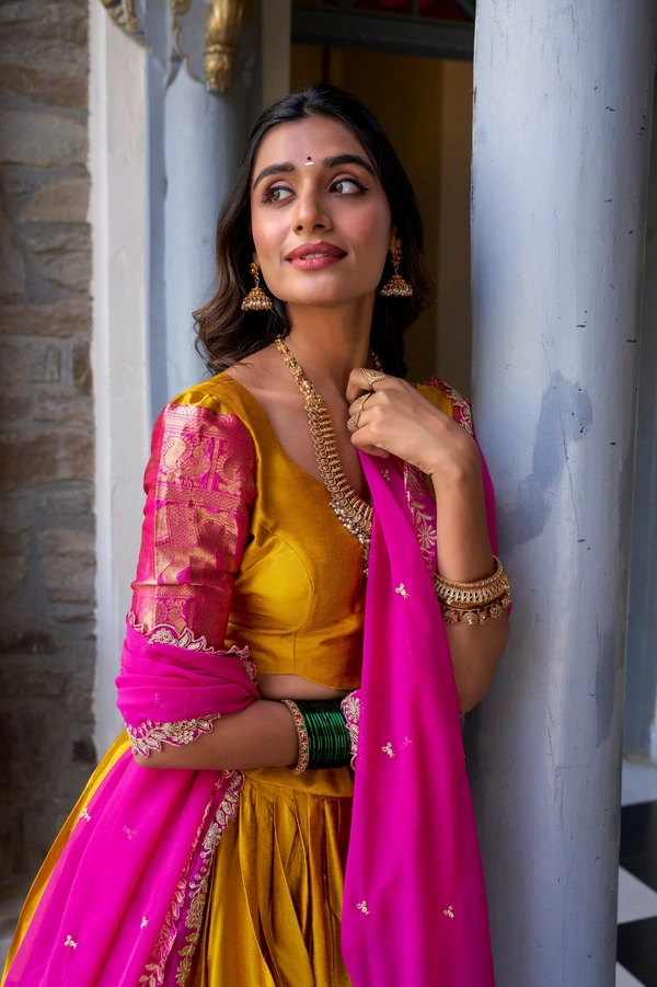 Azorte Fashion Narayan Pattu Lehenga Choli with Zari Weaving & Georgette Dupatta – South Indian Grace Meets Modern Elegance - MST, Stitched, Unstitched