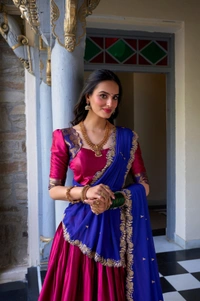 Azorte Fashion Narayan Pattu Lehenga Choli with Zari Weaving & Georgette Dupatta – South Indian Grace Meets Modern Elegance - PNK, Stitched, Unstitched