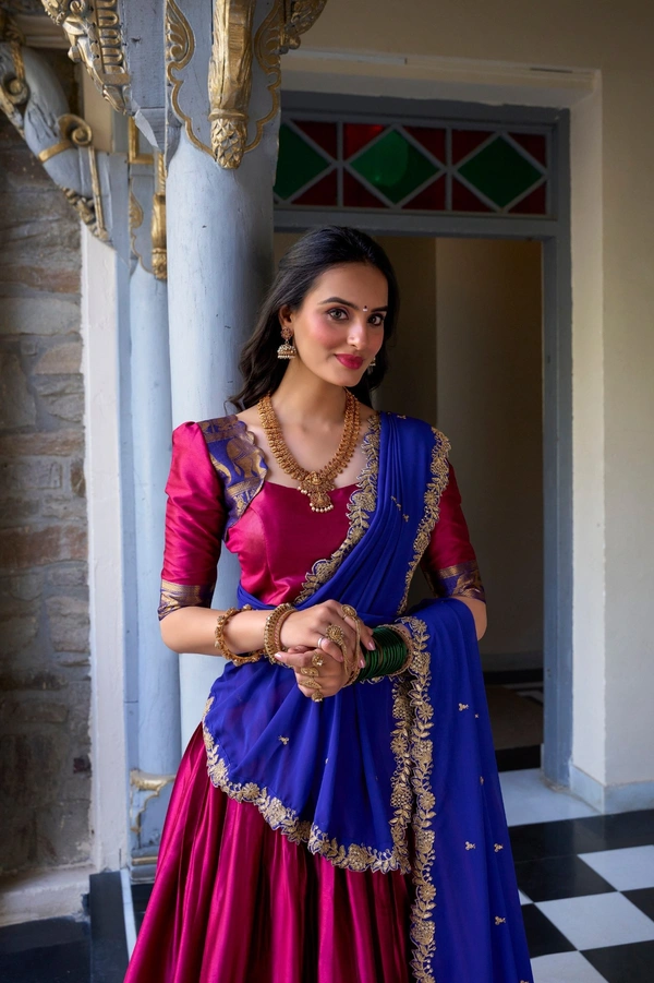 Azorte Fashion Narayan Pattu Lehenga Choli with Zari Weaving & Georgette Dupatta – South Indian Grace Meets Modern Elegance - PNK, Stitched, Unstitched