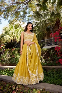 Azorte Fashion Golden Crush Embroidered Lehenga Set – Shine Bright with Timeless Charm | Lehenga Collection - Stitched, Unstitched