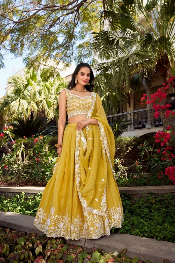 Azorte Fashion Golden Crush Embroidered Lehenga Set – Shine Bright with Timeless Charm | Lehenga Collection - Stitched, Unstitched