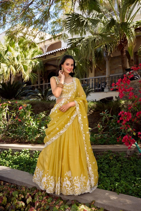 Azorte Fashion Golden Crush Embroidered Lehenga Set – Shine Bright with Timeless Charm | Lehenga Collection - Stitched, Unstitched
