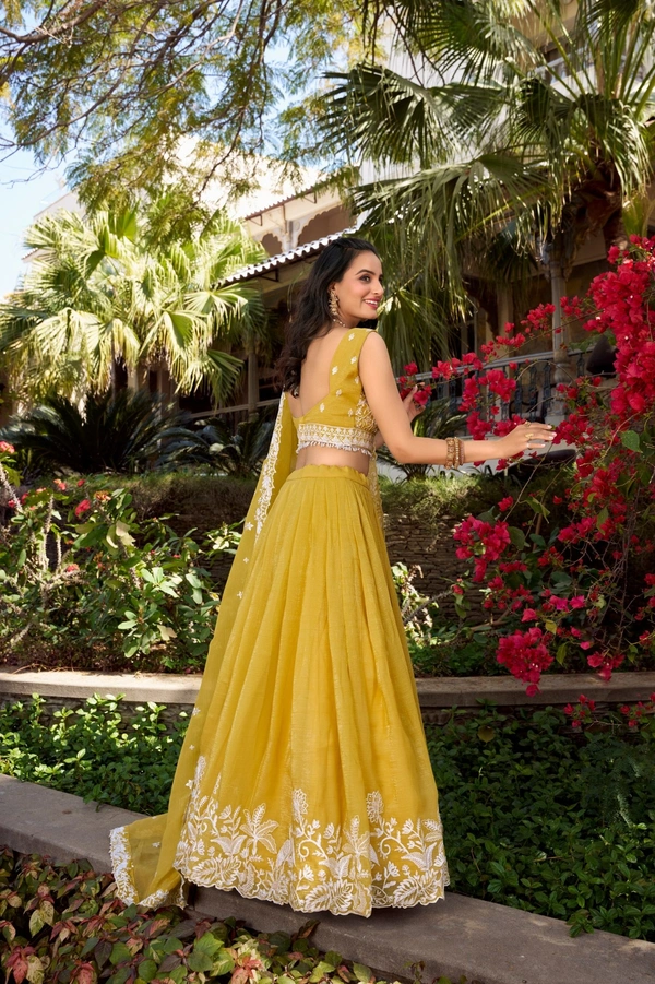 Azorte Fashion Golden Crush Embroidered Lehenga Set – Shine Bright with Timeless Charm | Lehenga Collection - Stitched, Unstitched
