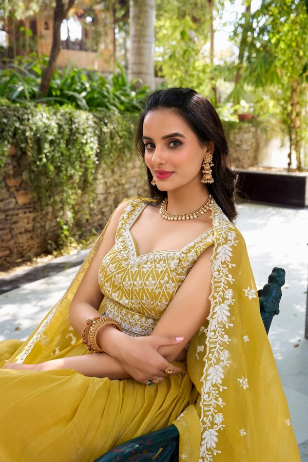 Azorte Fashion Golden Crush Embroidered Lehenga Set – Shine Bright with Timeless Charm | Lehenga Collection - Stitched, Unstitched