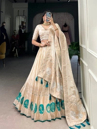 Azorte Fashion Pure Shimmer Mirror & Moti Handwork Lehenga Set – A Glamorous Heart-Stealer | Wedding Collection  - GRN, Stitched, Unstitched