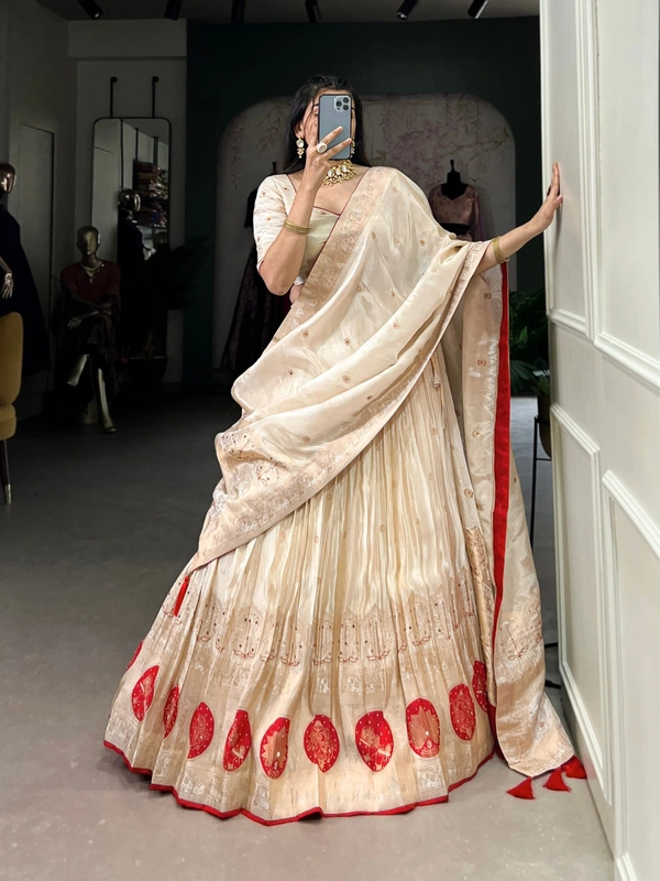 Azorte Fashion Pure Shimmer Mirror & Moti Handwork Lehenga Set – A Glamorous Heart-Stealer | Wedding Collection  - RED, Stitched, Unstitched