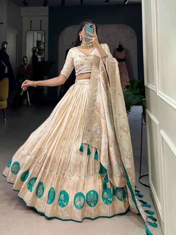 Azorte Fashion Pure Shimmer Mirror & Moti Handwork Lehenga Set – A Glamorous Heart-Stealer | Wedding Collection  - GRN, Stitched, Unstitched