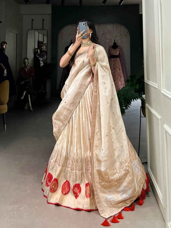 Azorte Fashion Pure Shimmer Mirror & Moti Handwork Lehenga Set – A Glamorous Heart-Stealer | Wedding Collection  - RED, Stitched, Unstitched