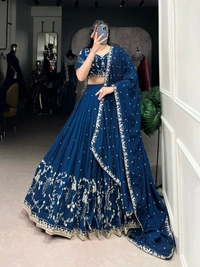 Azorte Fashion Vichitra Silk Embroidered Lehenga Choli – Elegance in Simplicity  - FRZ, Stitched, Unstitched