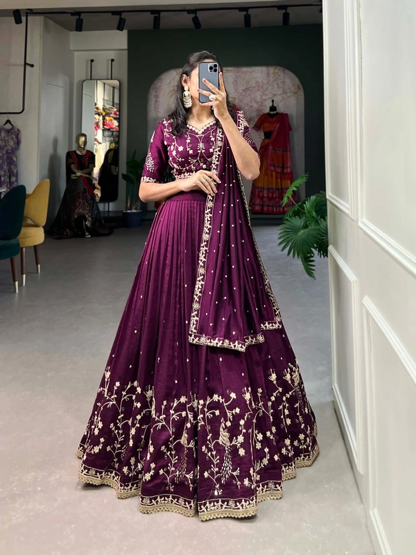 Azorte Fashion Vichitra Silk Embroidered Lehenga Choli – Elegance in Simplicity  - WIN, Stitched, Unstitched