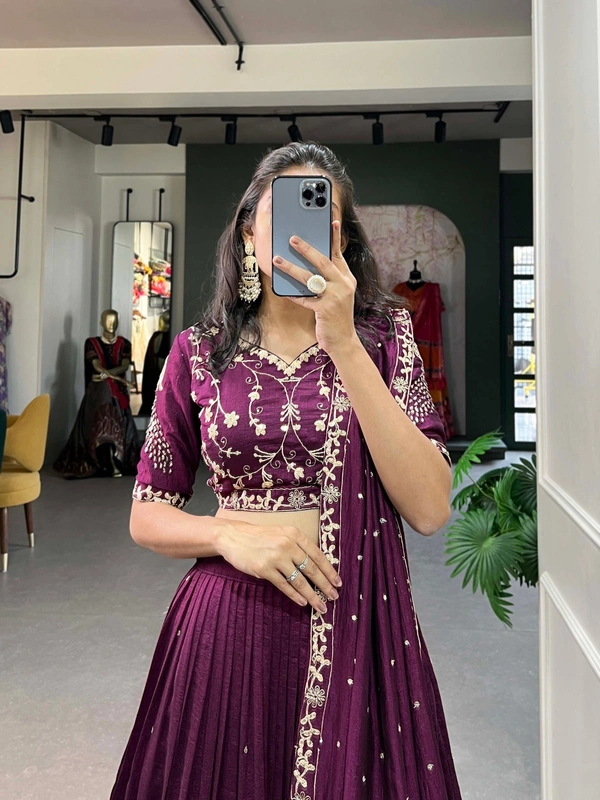 Azorte Fashion Vichitra Silk Embroidered Lehenga Choli – Elegance in Simplicity  - WIN, Stitched, Unstitched