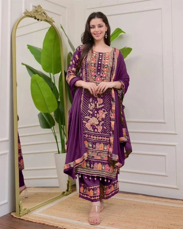 Azorte Fashion Jaipuri Designer Wear Set – Trendy Printed Top with Mirror Work, Plazzo & Dupatta - XXL
