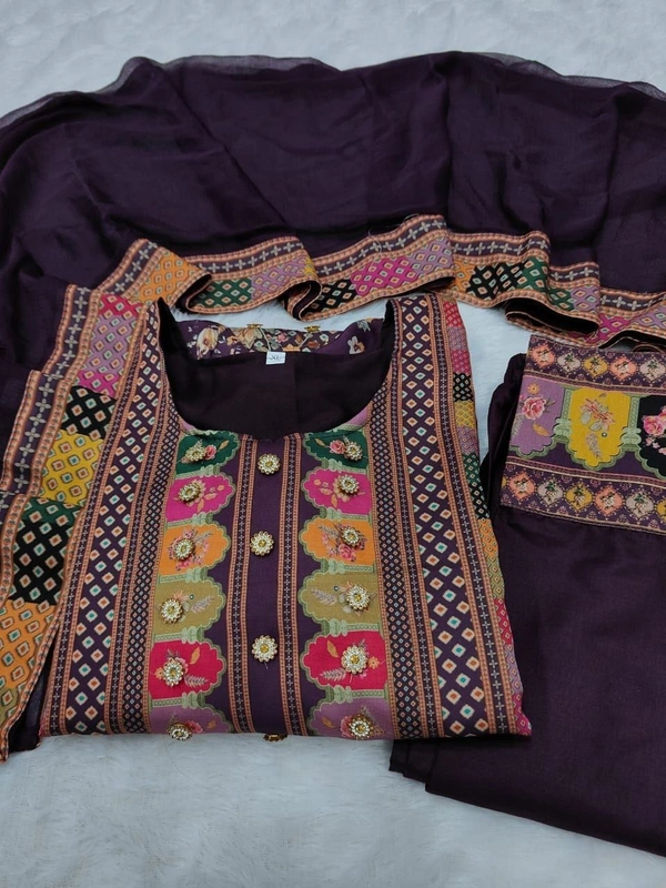 Azorte Fashion Jaipuri Designer Wear Set – Trendy Printed Top with Mirror Work, Plazzo & Dupatta - XXL