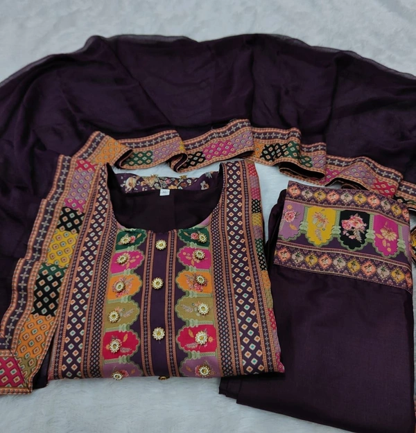 Azorte Fashion Jaipuri Designer Wear Set – Trendy Printed Top with Mirror Work, Plazzo & Dupatta - XXL