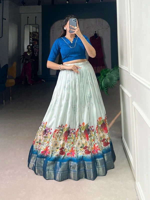 Azorte Fashion  Cotton Silk Floral Print Co-ord Lehenga Set with Zari Border and Stitched Blouse - Stitched, Stitched