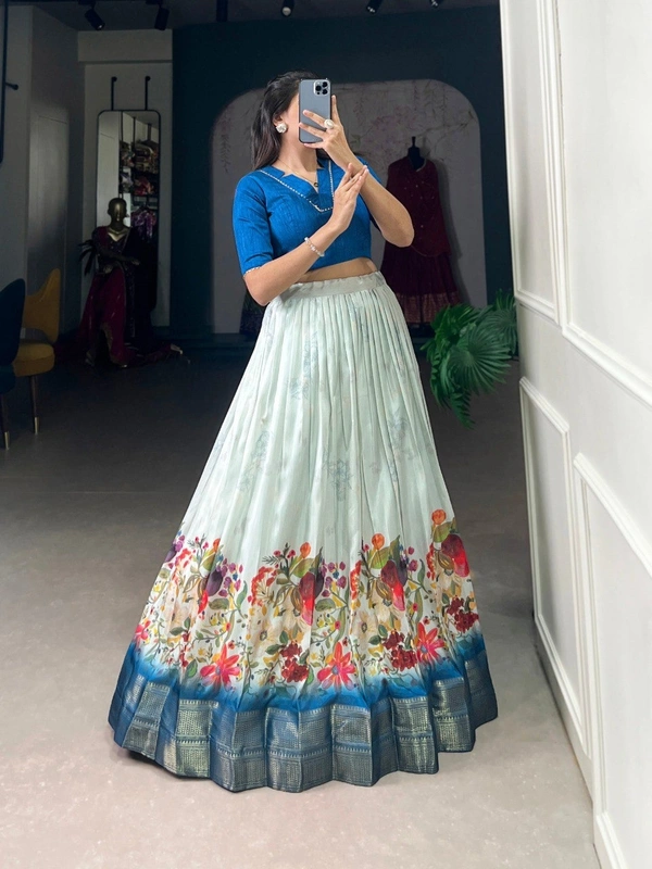 Azorte Fashion  Cotton Silk Floral Print Co-ord Lehenga Set with Zari Border and Stitched Blouse - Stitched, Stitched