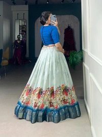 Azorte Fashion  Cotton Silk Floral Print Co-ord Lehenga Set with Zari Border and Stitched Blouse - Stitched, Stitched