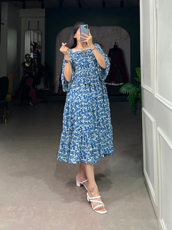 Azorte Fashion  Triple-Layer Georgette Printed Frock with 6-Meter Flair - WEDD, Chest: 40" (Adjustable up to 42" with 2" inner margin)