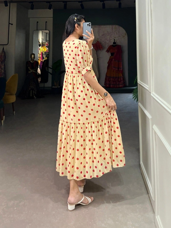 Azorte Fashion Polka Dot Georgette Long Frock with Micro Cotton Lining - CRTE, Chest: 40" (Adjustable up to 42" with 2" inner margin)