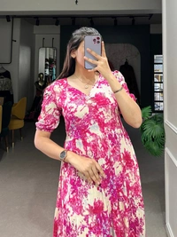 Azorte Fashion  Foil Print Rayon Layered Frock with Micro Cotton Lining - CABT, Chest: 40" (Adjustable up to 42" with 2" inner margin)