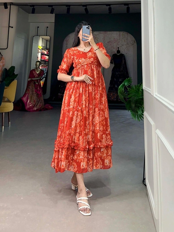 Azorte Fashion  Floral Georgette Summer Frock with Micro Cotton Lining - TABS, Chest: 40" (Adjustable up to 42" with 2" inner margin)