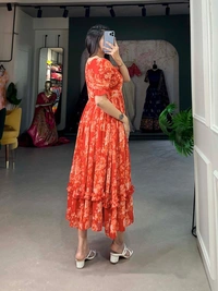 Azorte Fashion  Floral Georgette Summer Frock with Micro Cotton Lining - TABS, Chest: 40" (Adjustable up to 42" with 2" inner margin)
