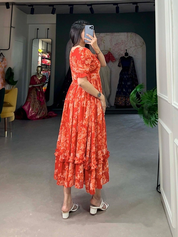 Azorte Fashion  Floral Georgette Summer Frock with Micro Cotton Lining - TABS, Chest: 40" (Adjustable up to 42" with 2" inner margin)