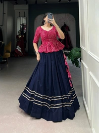 Azorte Fashion  Cotton Co-ord Lehenga Set with Gota Patti Work and Bandhej Print Blouse - Stitched, Stitched
