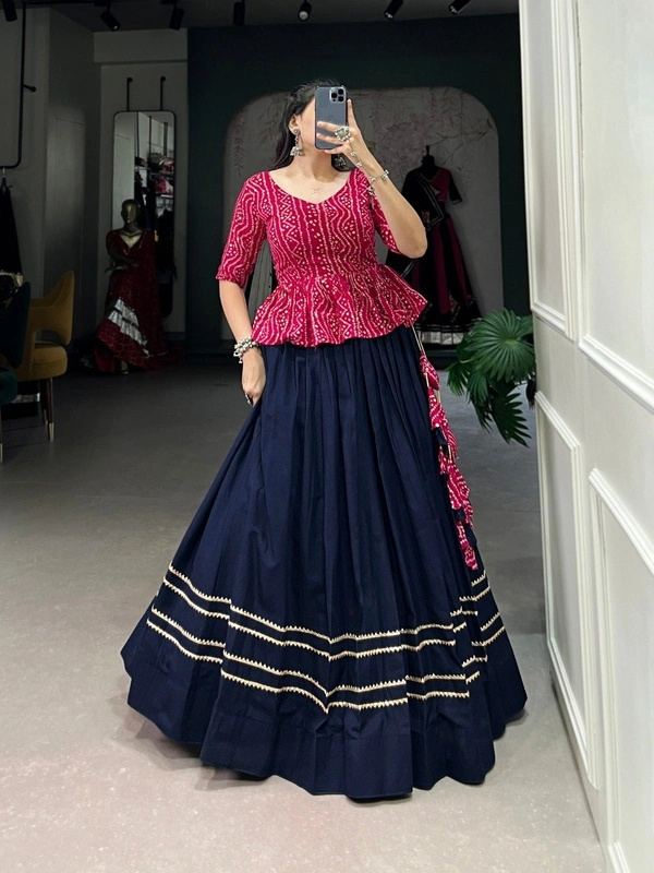 Azorte Fashion  Cotton Co-ord Lehenga Set with Gota Patti Work and Bandhej Print Blouse - Stitched, Stitched