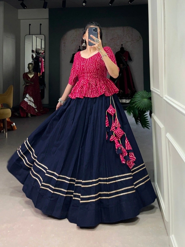 Azorte Fashion  Cotton Co-ord Lehenga Set with Gota Patti Work and Bandhej Print Blouse - Stitched, Stitched