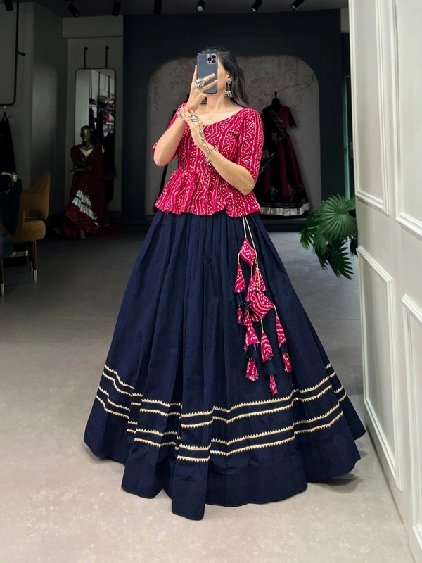 Azorte Fashion  Cotton Co-ord Lehenga Set with Gota Patti Work and Bandhej Print Blouse - Stitched, Stitched