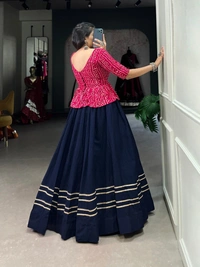 Azorte Fashion  Cotton Co-ord Lehenga Set with Gota Patti Work and Bandhej Print Blouse - Stitched, Stitched