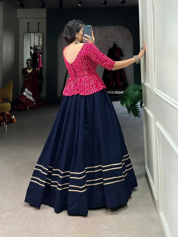 Azorte Fashion  Cotton Co-ord Lehenga Set with Gota Patti Work and Bandhej Print Blouse - Stitched, Stitched