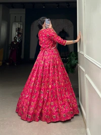 Azorte Fashion  Tussar Silk Floral Print Wedding Lehenga with Blouse and Lace-Trim Koti - Stitched, Stitched