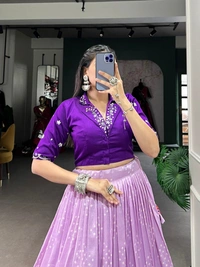 Azorte Fashion Tussar Silk Co-ord Set with Bandhej Patola Print Lehenga & Mirror Work Blouse - Stitched, Stitched