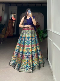 Azorte Fashion Banarasi Silk Lehenga Choli with Zari Weaving & Georgette Blouse and Dupatta - BUT, Semi Stitched, Stitched