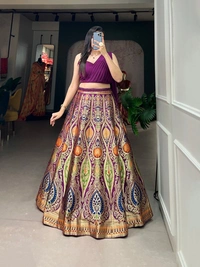 Azorte Fashion Banarasi Silk Lehenga Choli with Zari Weaving & Georgette Blouse and Dupatta - LOU, Semi Stitched, Stitched