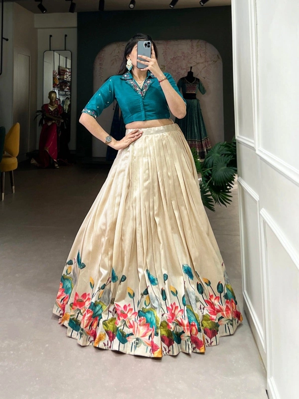 Azorte Fashion  Tussar Floral Co-ord Lehenga Set with Hand Mirror Work Blouse - Stitched, Stitched