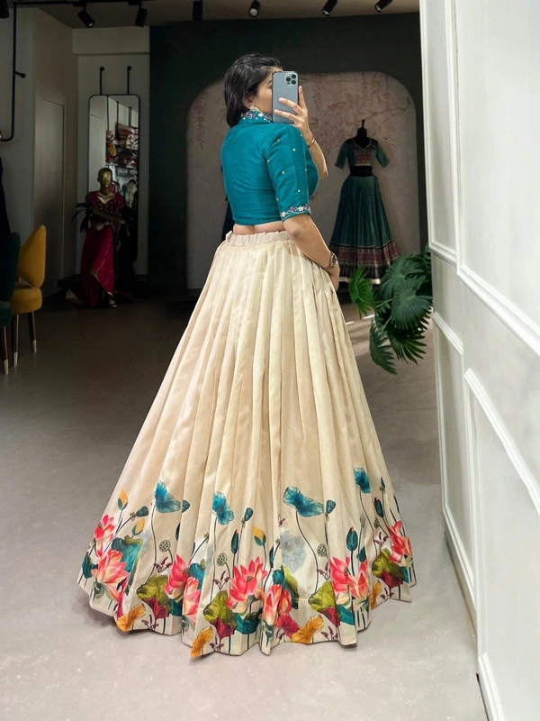 Azorte Fashion  Tussar Floral Co-ord Lehenga Set with Hand Mirror Work Blouse - Stitched, Stitched